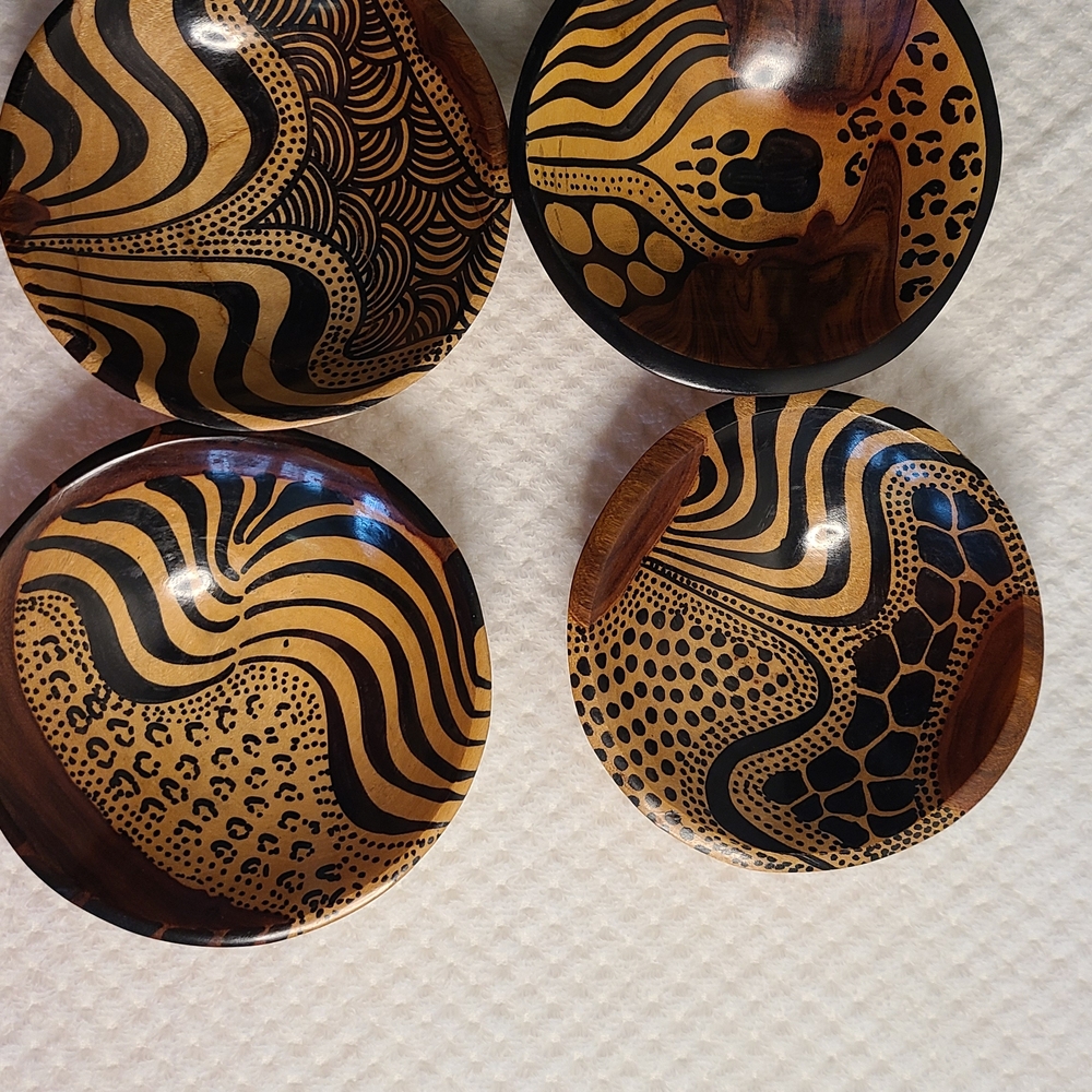 Hand-Painted Wood Decorative Bowls - Black & Natural Brown - Picture 2 of 10